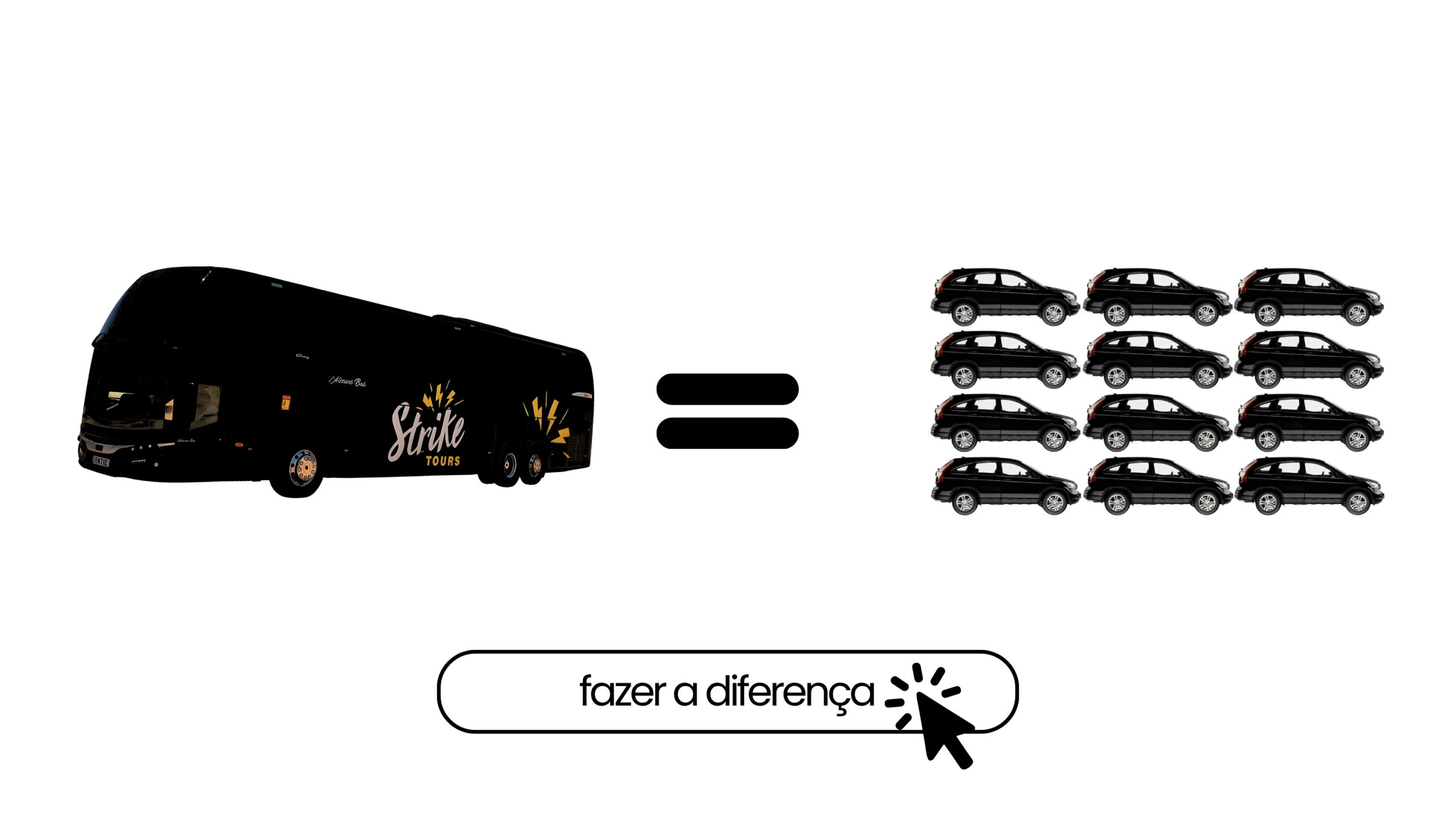 Bus on left and a grid of many cars on the right with an equals sign between them, implying 'bus vs many cars' choice.